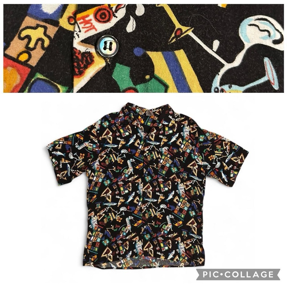 Gianna Black vintage abstract pattern "martini caviar"short sleeve shirt